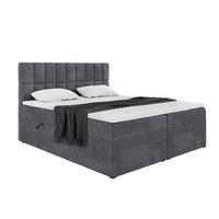 BOXBETT LUKAS 160x200 cm in Dunkelgrau Samt - Dunkelgrau/Schwarz, Holz/Holzwerkstoff (160/200cm) - Meblini