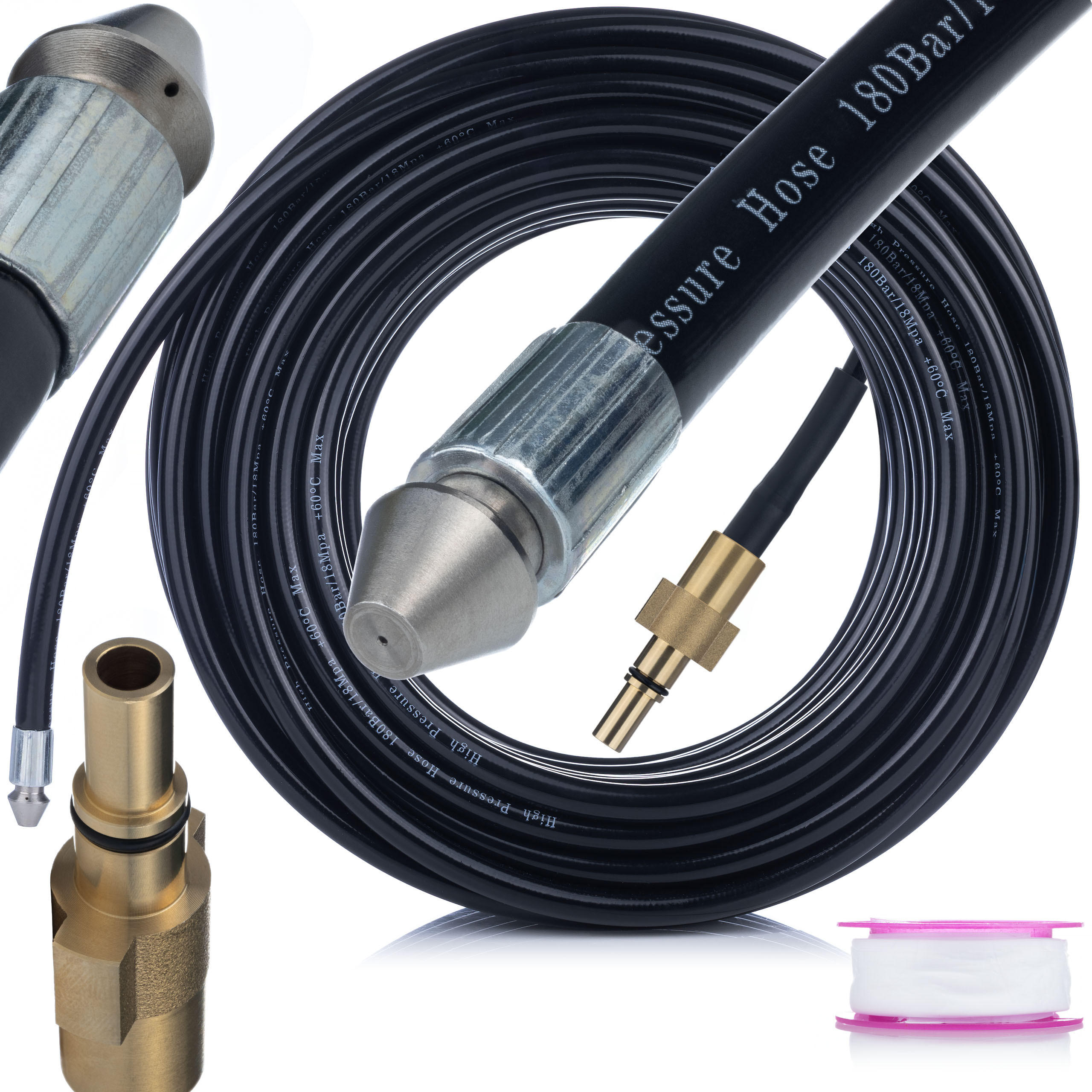 SCHLAUCH Universal - Kanalreinigungsschlauch 20 m, 160 bar, Düse 1+3, 1/4 Zoll Gewinde, 60 °C - Multicolor, Kunststoff/Metall (10/10/10cm)