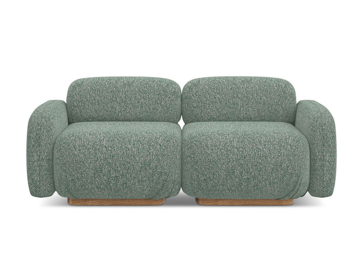 3-SITZER SOFA Strukturstoff Stoff Grün - Braun/Hellgrün, Holz/Textil (190/73/95cm) - Makamii