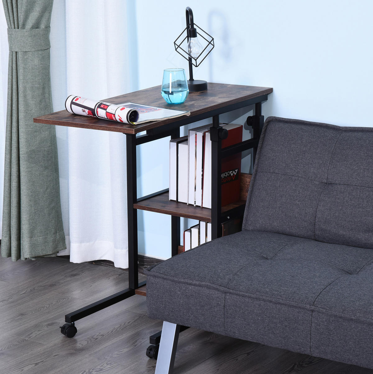 BEISTELLTISCH höhenverstellbar 80 x 40 cm Braun mit Rollen - Braun, Metall (80/40/82cm) - Meubliv