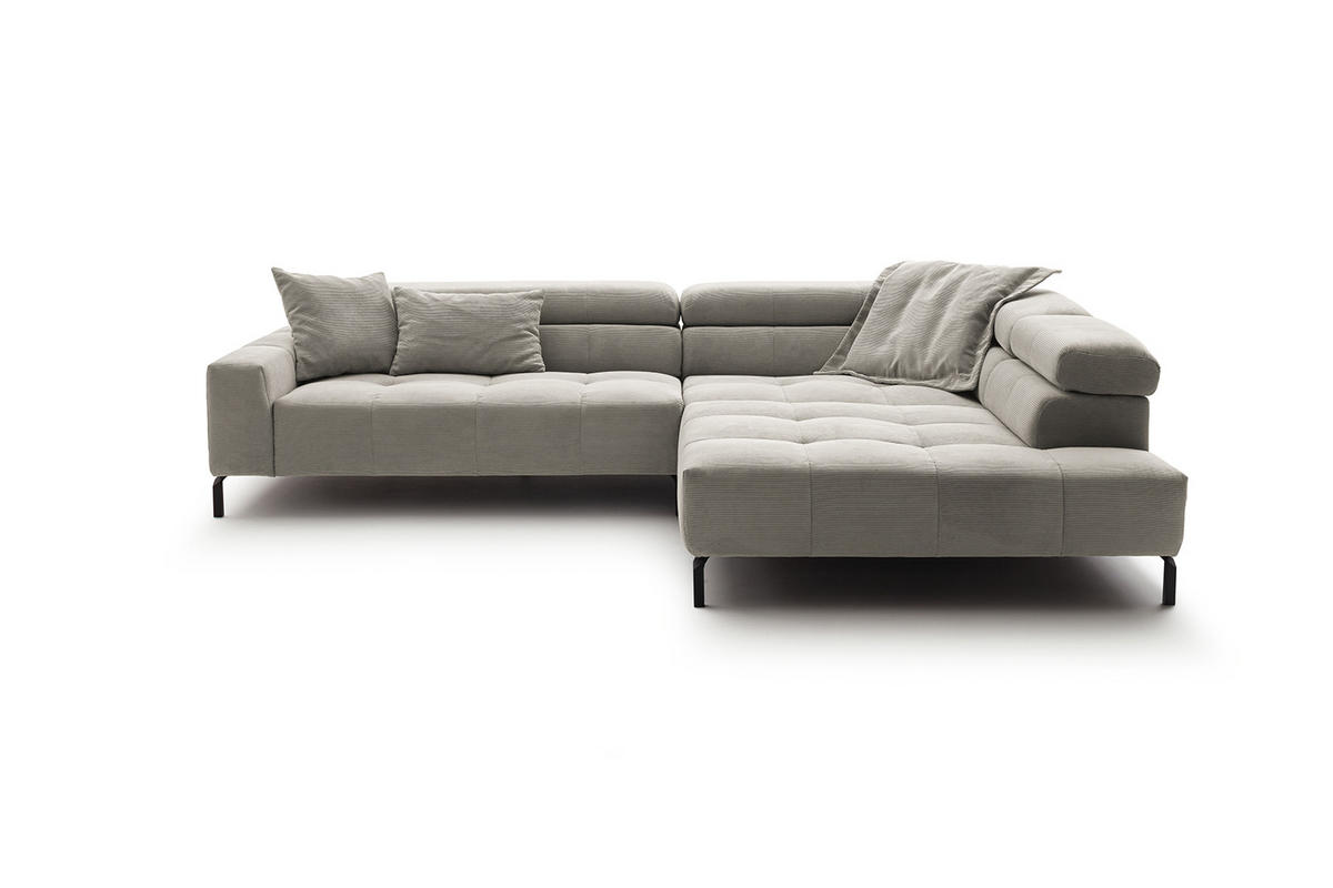 ECKSOFA OHIO Silber Cord - Silberfarben/Schwarz, Textil/Metall (311/219cm) - KAWOLA