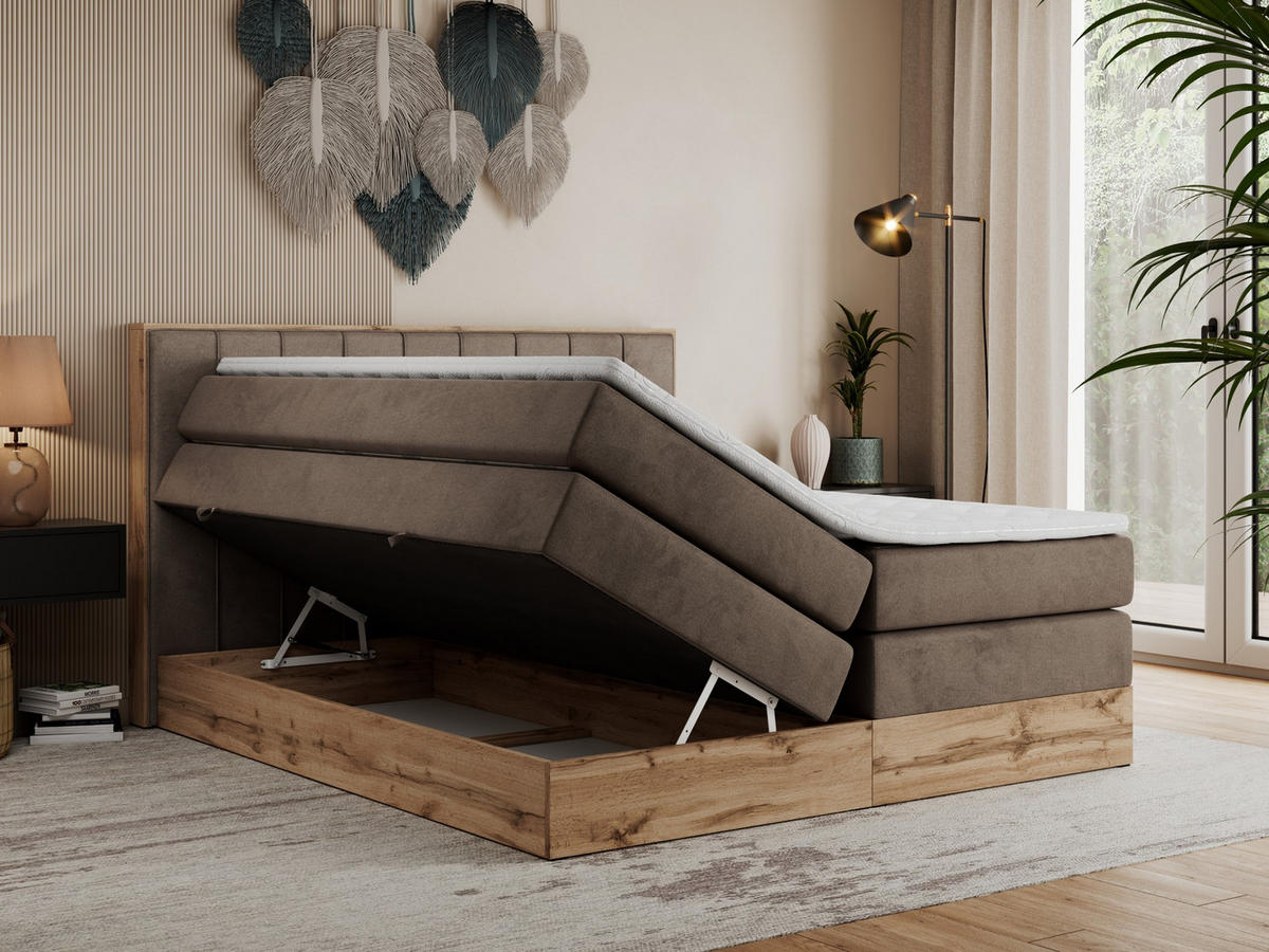 BOXSPRINGBETT BELLISSIMO KING 160/200 Braun Velvet - H3 - Braun, Holz/Textil (160/200cm) - MKS