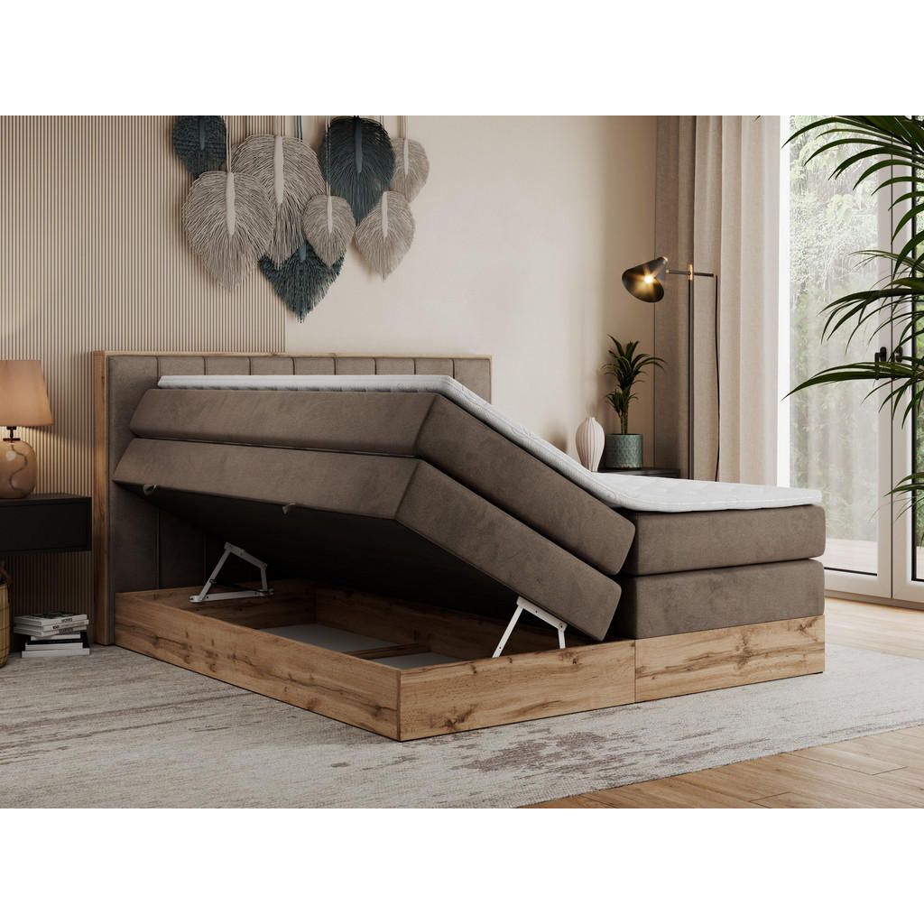 Thumbnail - MKS Boxspringbett, Braun, Textil, 2-Sitzer, H4, Rechteckig, 180x200 cm, Schlafzimmer, Betten, Boxspringbetten