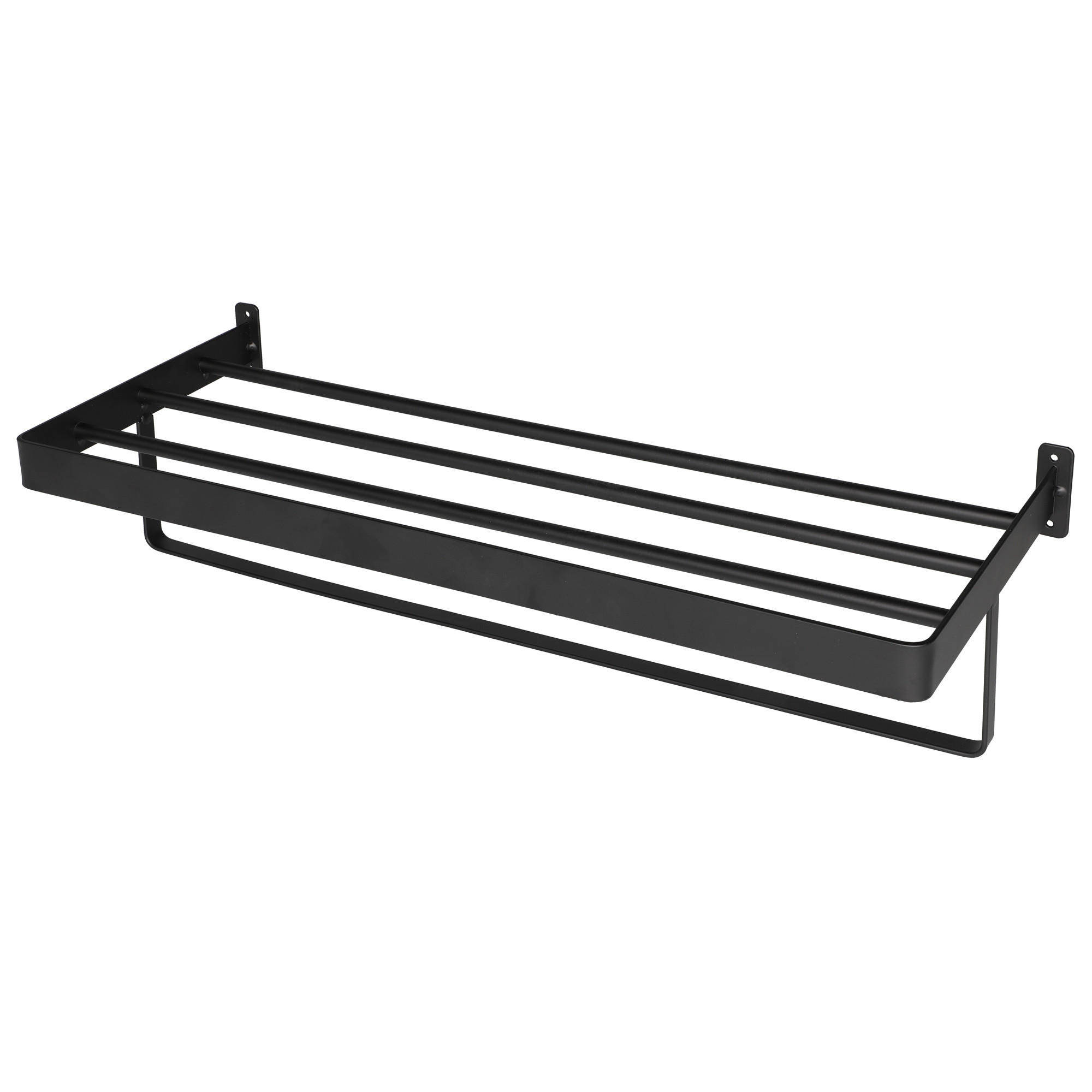BADEZIMMERREGAL mit Handtuchhalter 22,5/58,5 cm - Schwarz, Metall (58.5/13.5/22.5cm)