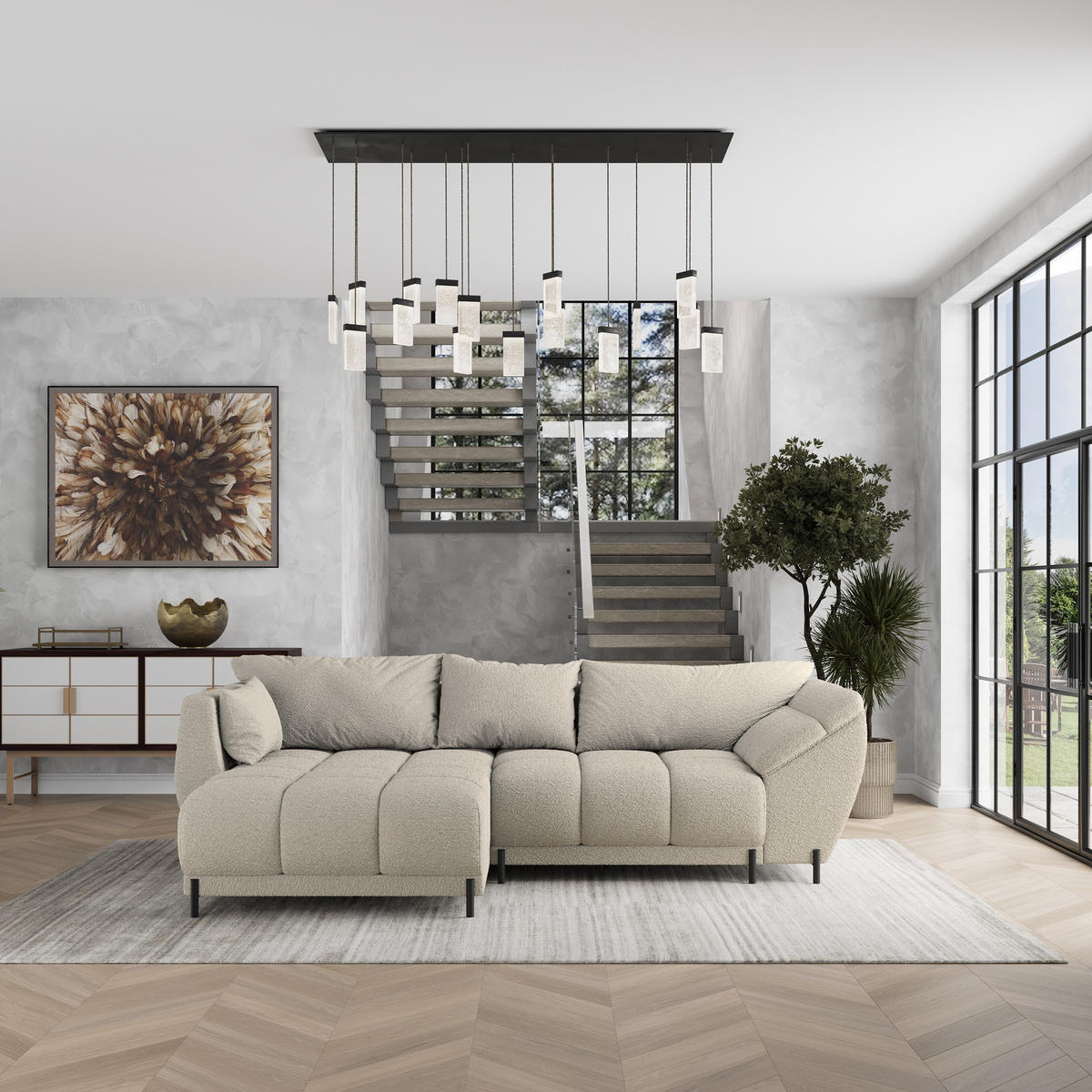 ROHOVÁ SEDAČKA VESTANO béžová - černá/béžová, kov/dřevo (287/182cm) - MASSENO