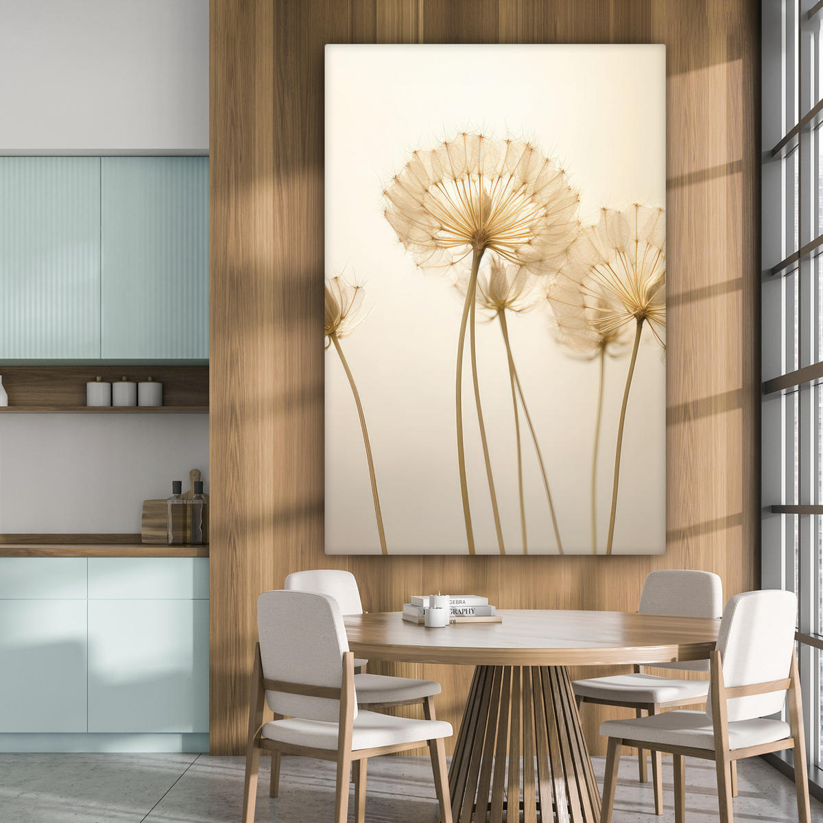 LEINWANDBILD Sonnenlicht - Löwenzahn - Botanisch - Blumen Deko Groß 90x140 cm - Creme, Textil (90/140cm) - MuchoWow