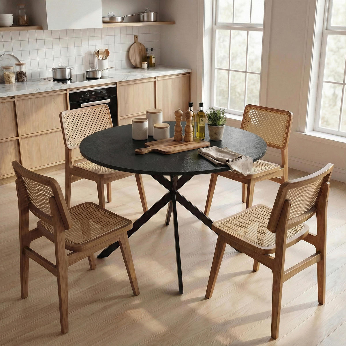 ESSTISCH Spanplatte Stahl Schwarz - Schwarz, Metall (100/100/75cm) - HOMCOM