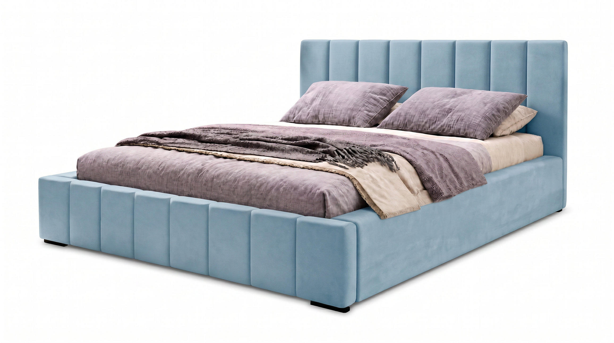POLSTERBETT Nero 180x200 cm, Doppelbett mit Bettkasten und Lattenrost aus Holz, Velourstoff: Hellblau - Hellblau, Holz/Kunststoff (180/200cm) - Marpur