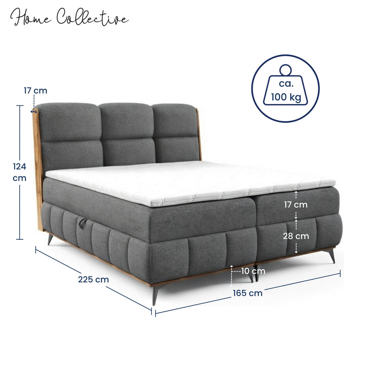 BOXBETT mit Stauraum und Topper 160x200 cm in Grau - Grau, Metall (160/200cm) - Home Collective