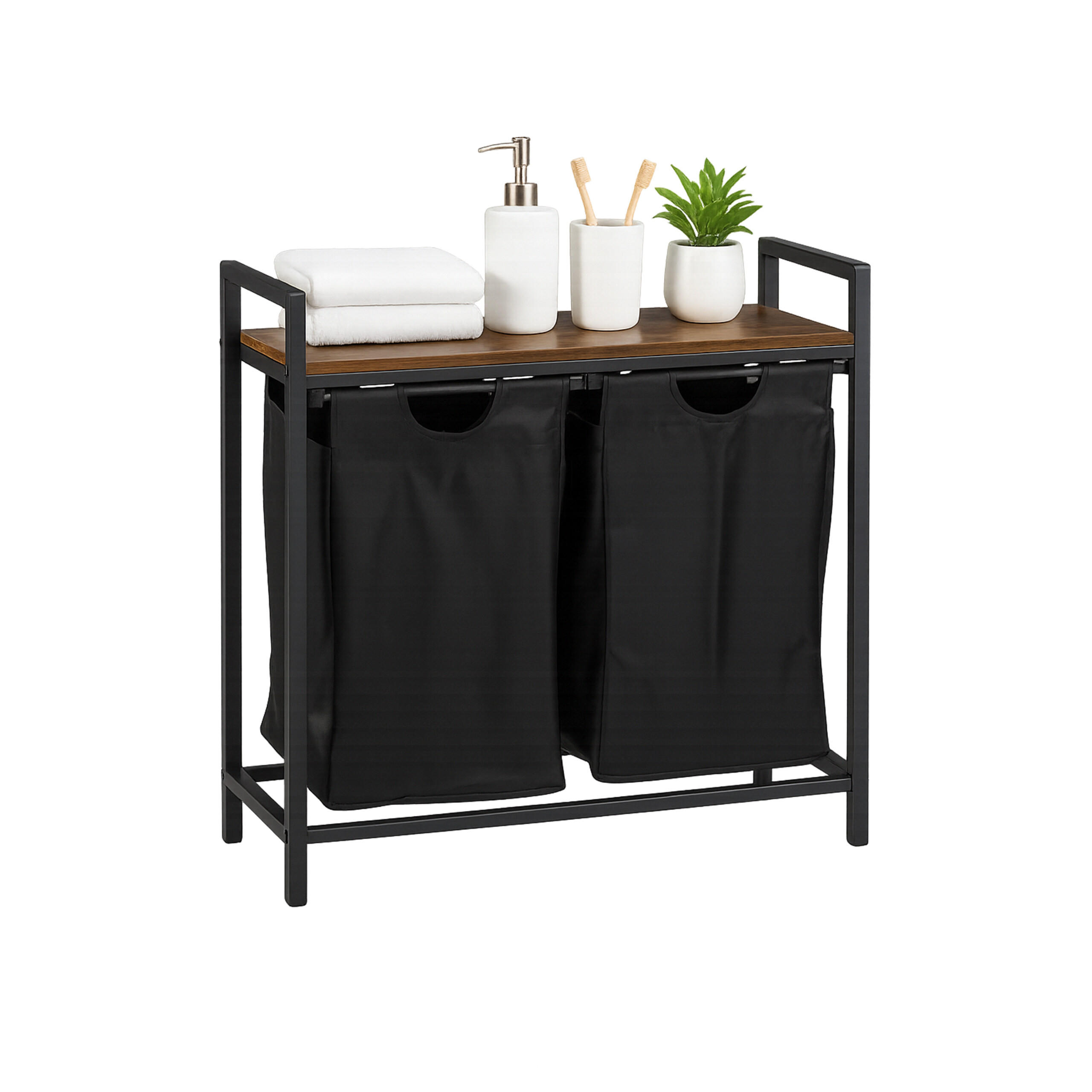 WÄSCHESAMMLER - Schwarz, Holzwerkstoff/Textil (73/72/33cm) - Relaxdays