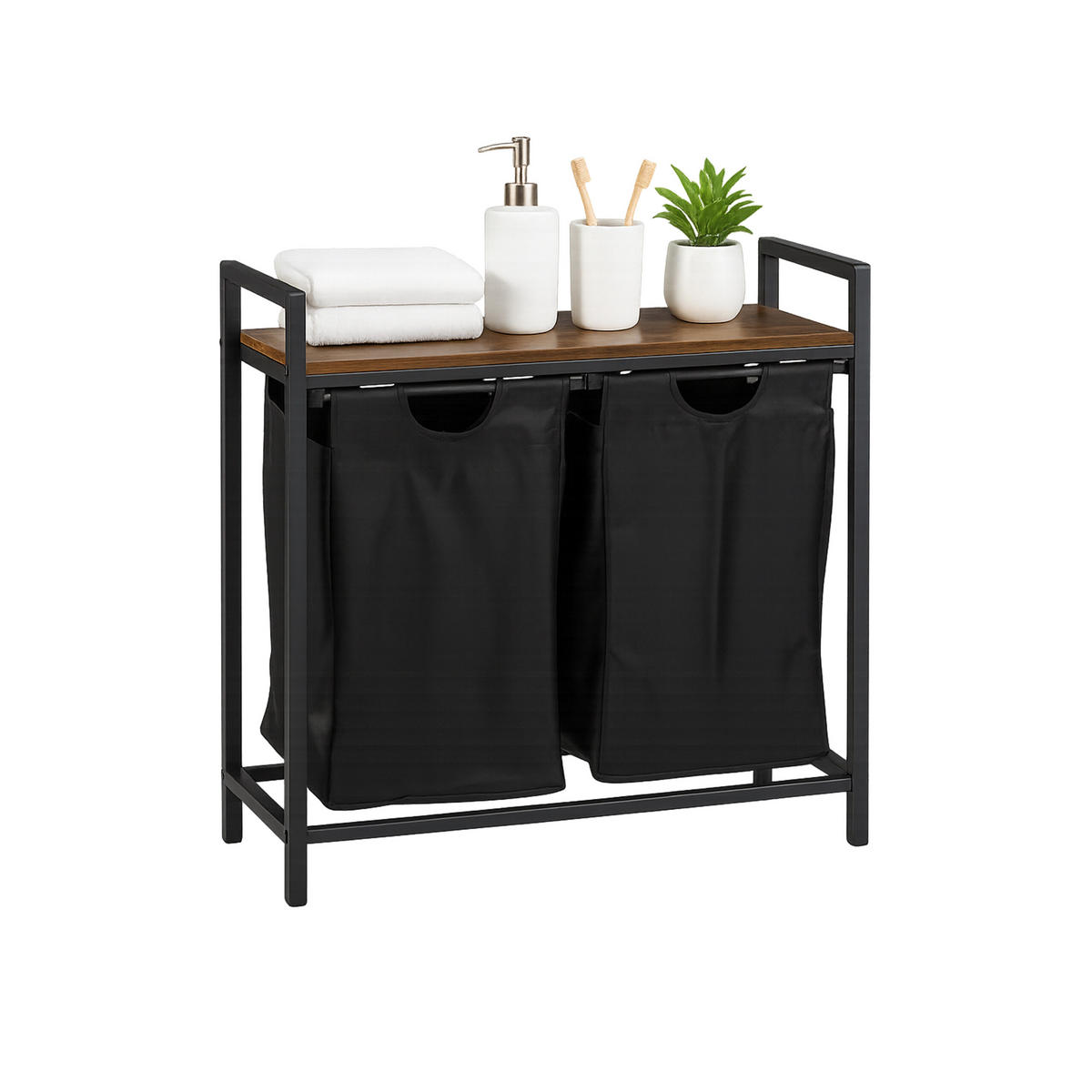 WÄSCHESAMMLER - Schwarz, Holzwerkstoff/Textil (73/72/33cm) - Relaxdays