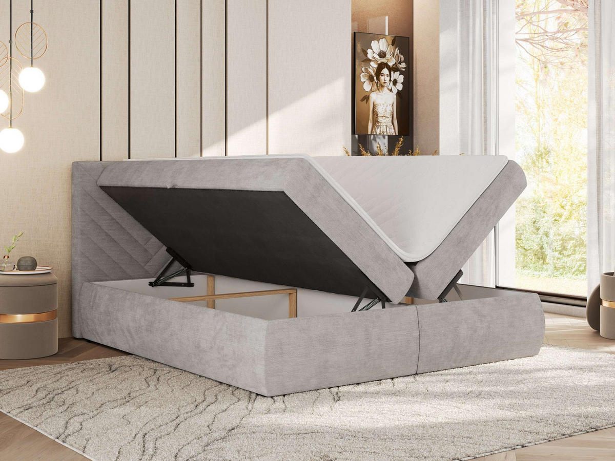 BOXBETT AVERTA 180/200 - Hellgrau Schenille glatt - H4 - Hellgrau, Textil (180/200cm) - MKS