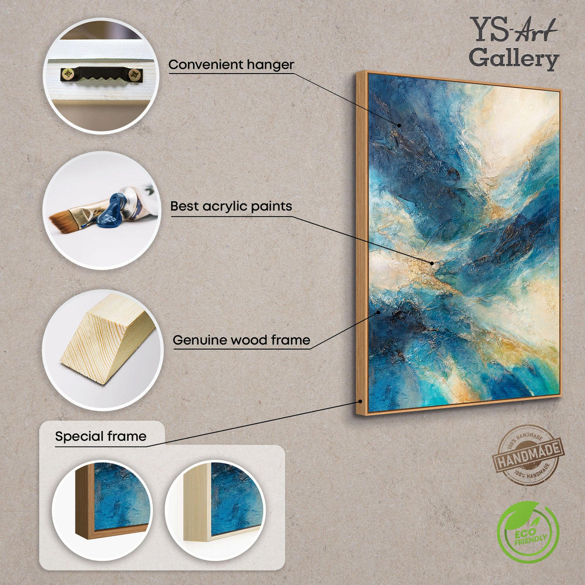 GEMÄLDE Glanz der Wellen Schattenfugenrahmen Beige 140x100 cm - Beige, Holz (140/100cm) - YS-art gallery