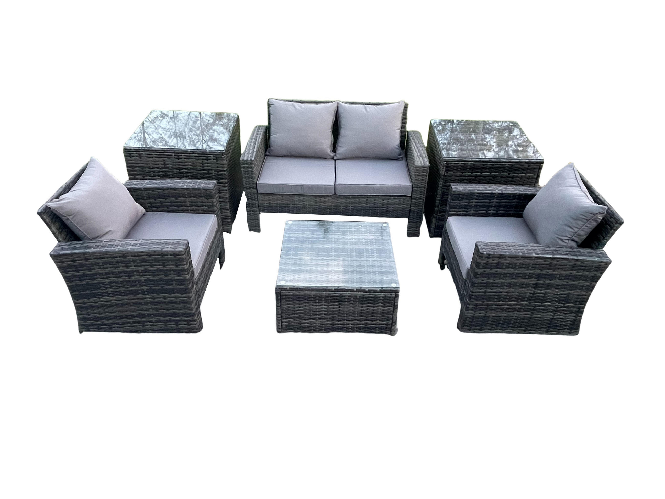 GARTENSET Polyrattan Dunkelgrau 4-Sitzer - Dunkelgrau, Metall - Fimous