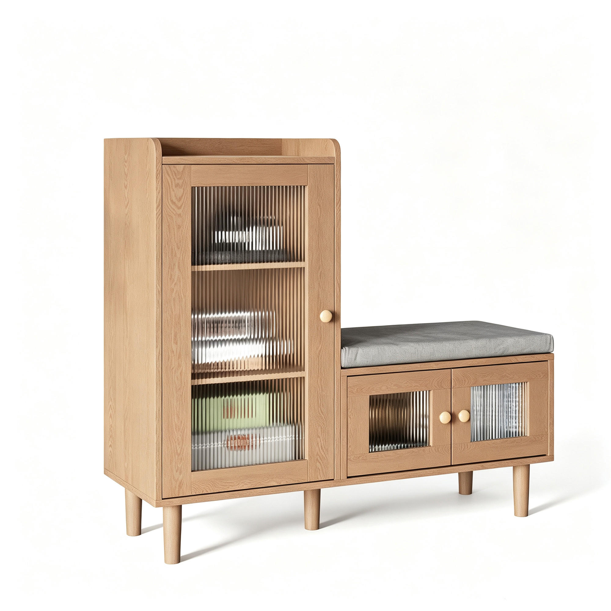 SCHUHSCHRANK mit Sitzbank, 3 Türen, verstellbare Einlegeböden, 100 x 35 x 90 cm, Hellbraun - Hellbraun, Holz/Metall (35/90/100cm) - GENKI LIVING