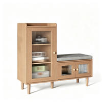 SCHUHSCHRANK mit Sitzbank, 3 Türen, verstellbare Einlegeböden, 100 x 35 x 90 cm, Hellbraun - Hellbraun, Holz/Metall (35/90/100cm) - GENKI LIVING