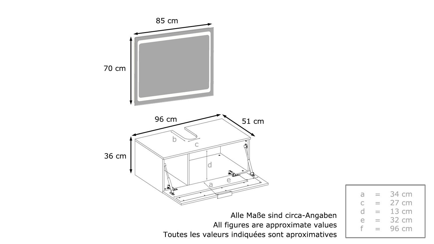 Thumbnail - Vladon Waschbeckenunterschrank, Weiß Hochglanz, Holzwerkstoff, 96x36x51 cm, Badezimmer, Badezimmerschränke, Waschbeckenu...