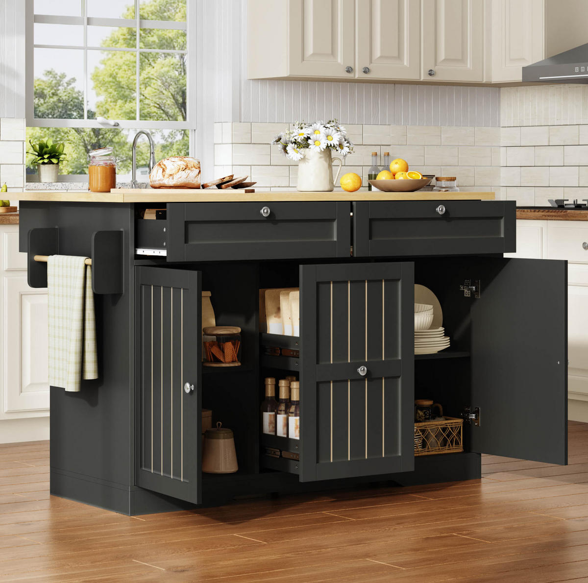 KÜCHENINSEL klappbar 120 x 45(70) x 92 cm Schwarz MDF - Schwarz, Holz (70/92/120cm) - Beauniv