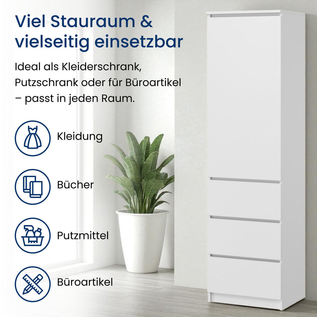 Thumbnail - Home Collective Kleiderschrank, Weiß, Holzwerkstoff, 3 Schubladen, 50x180.5x40 cm, Schlafzimmer, Kleiderschränke