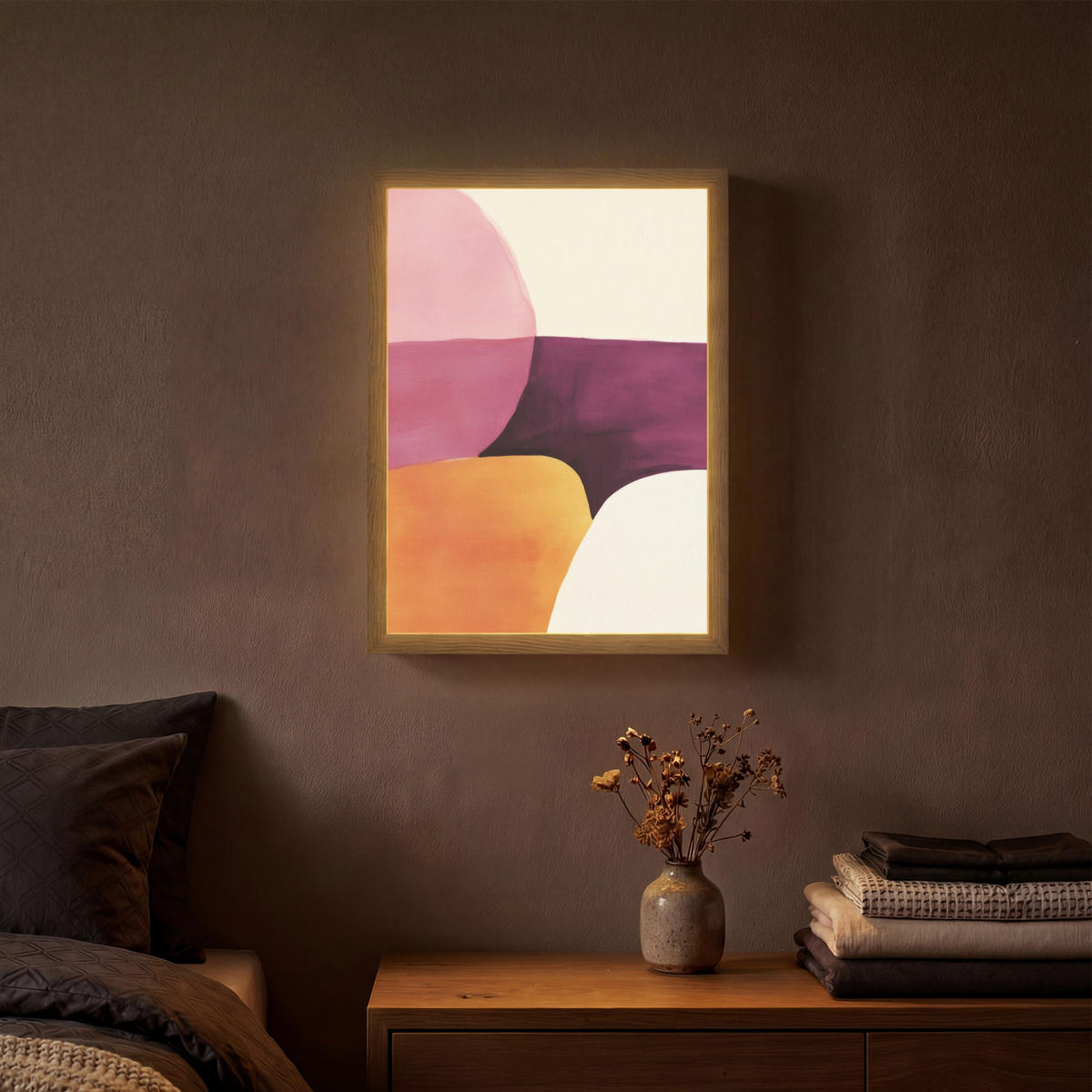 NÁSTĚNNÁ LAMPA S AKUMULÁTOREM Tvary - abstraktní - barevné 30x40 cm - růžová, kompozitní dřevo (30/40/8cm) - OnlyWow