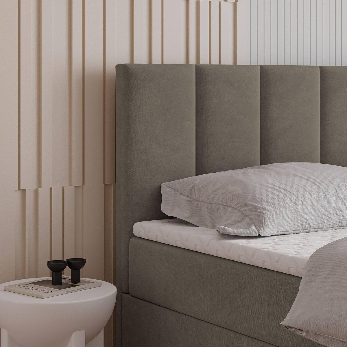 BOXBETT MERIL 160x200 cm mit Matratze und Topper - Braun - Hellbraun, Holz (160/200cm) - MASSENO