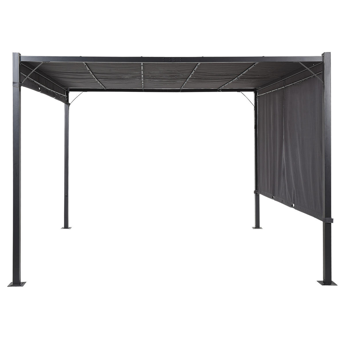 PERGOLA mit LED-Beleuchtung Stahl dunkelgrau 310/310 cm Parga - Schwarz/Grau, Metall (310/215/310cm) - Beliani