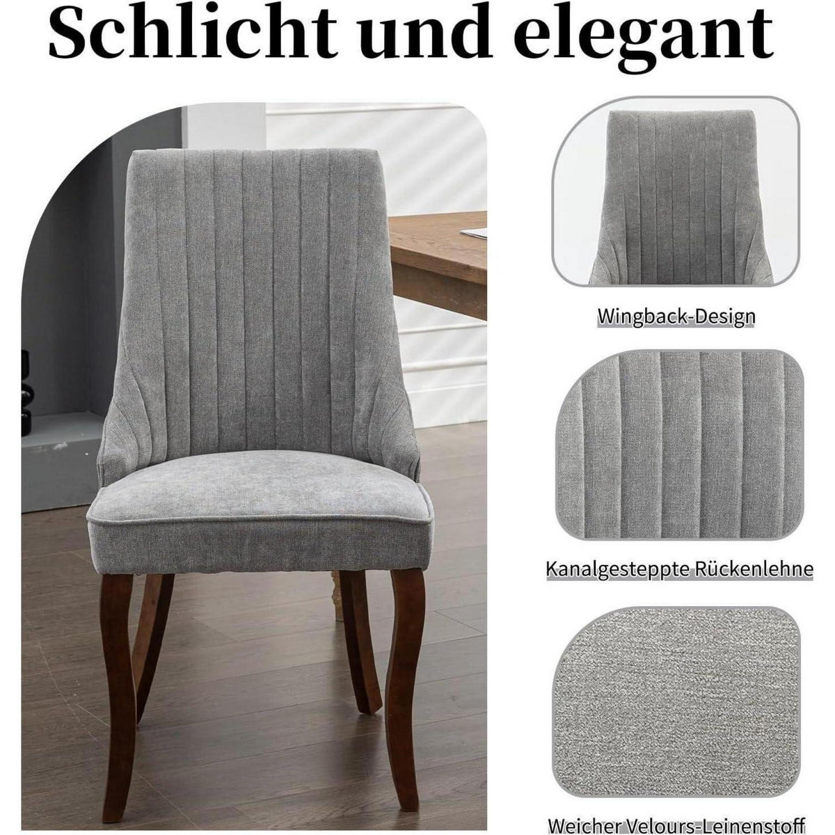 ESSZIMMERSTUHL 2er-Set Stoff Grau mit Channel-Steppung - Grau, Textil (50/95.5/53.8cm)