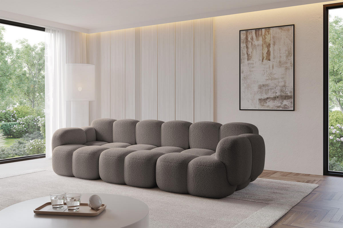3-SITZER modulares Sofa Miko-S2 300x118x75 cm Braun Bouclé - Dunkelbraun/Schwarz, Holzwerkstoff/Kunststoff (300/75/118cm) - ALTDECOR
