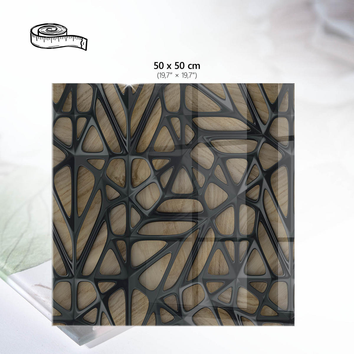 TISCHPLATTE 50x50 cm – Abstraktion aus Holz - Beige, Glas (50/50/0.4cm) - Wallfluent