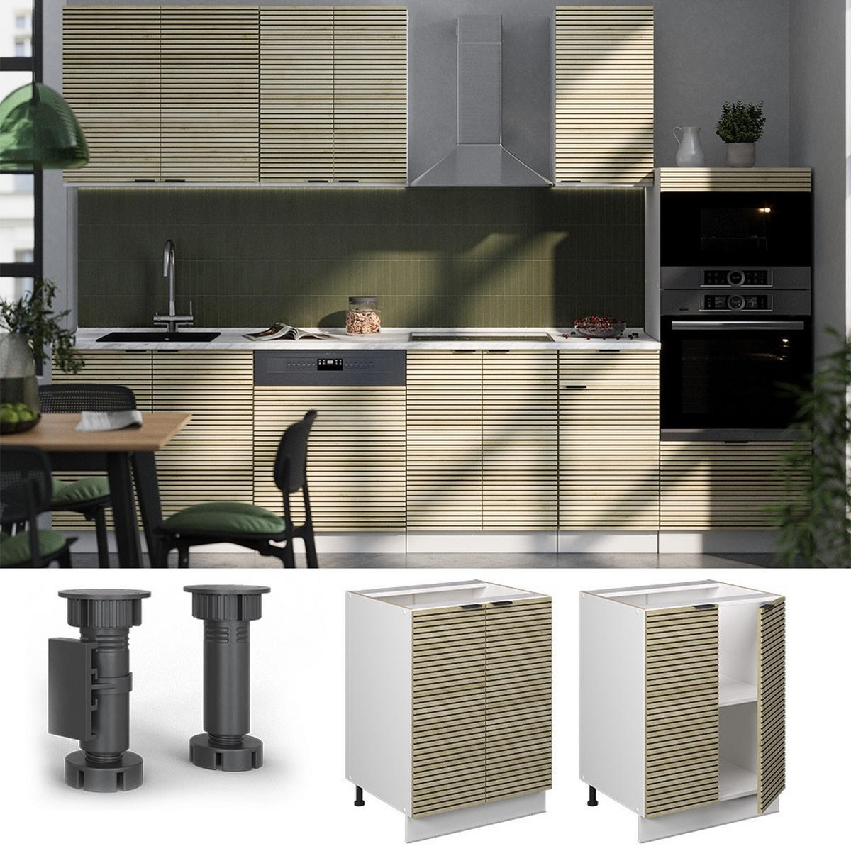 KÜCHENUNTERSCHRANK Fame-Line Eiche Paneel 60 cm , AP Marmor - Eichefarben/Weiß, Holzwerkstoff (60/82/60cm) - Vicco
