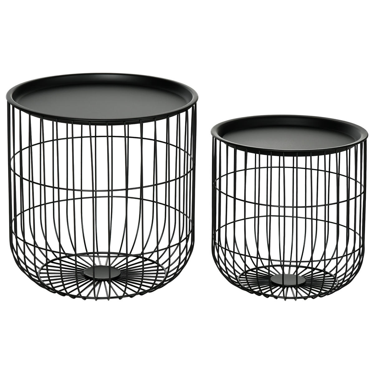 COUCHTISCH 2er-Set DE-08808, stapelbar mit Stauraum Schwarz - Schwarz, Metall (40/40/40cm) - ComfortXL