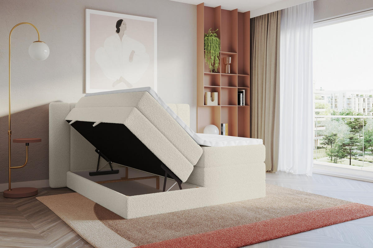 BOXSPRINGBETT mit Matratze H3/H4 - EVON KING - 140x200 cm Beige - Kaschmir, Holzwerkstoff (140/200cm) - ALTDECOR
