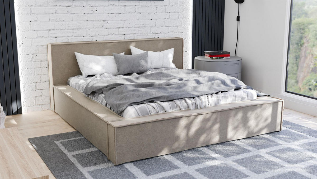 POLSTERBETT Aldana In Freya - Hellbraun, Holzwerkstoff/Textil (200/200cm) - Fun Möbel