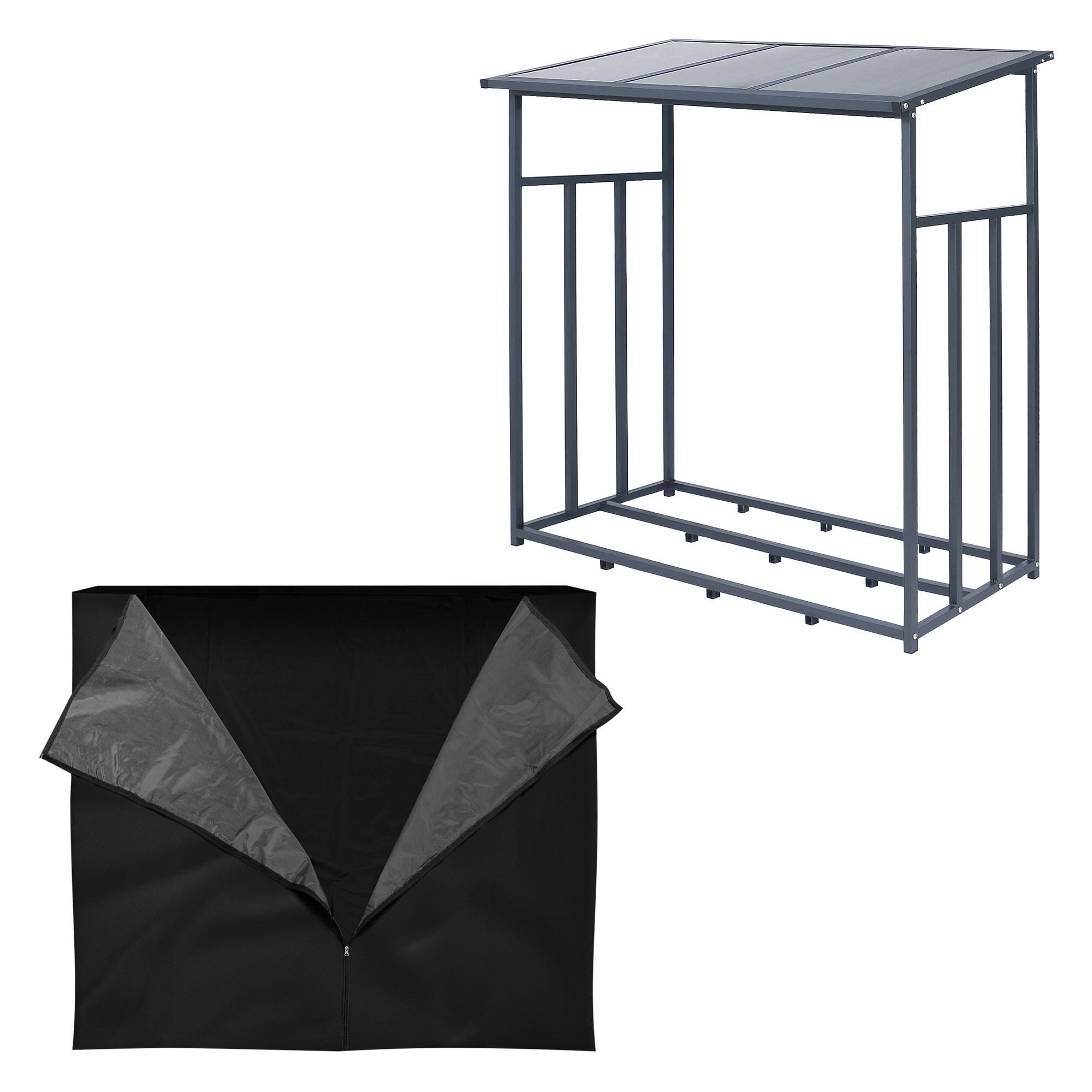 KAMINHOLZREGAL - Anthrazit, Metall (70.5/145/145.3cm) - ML-DESIGN