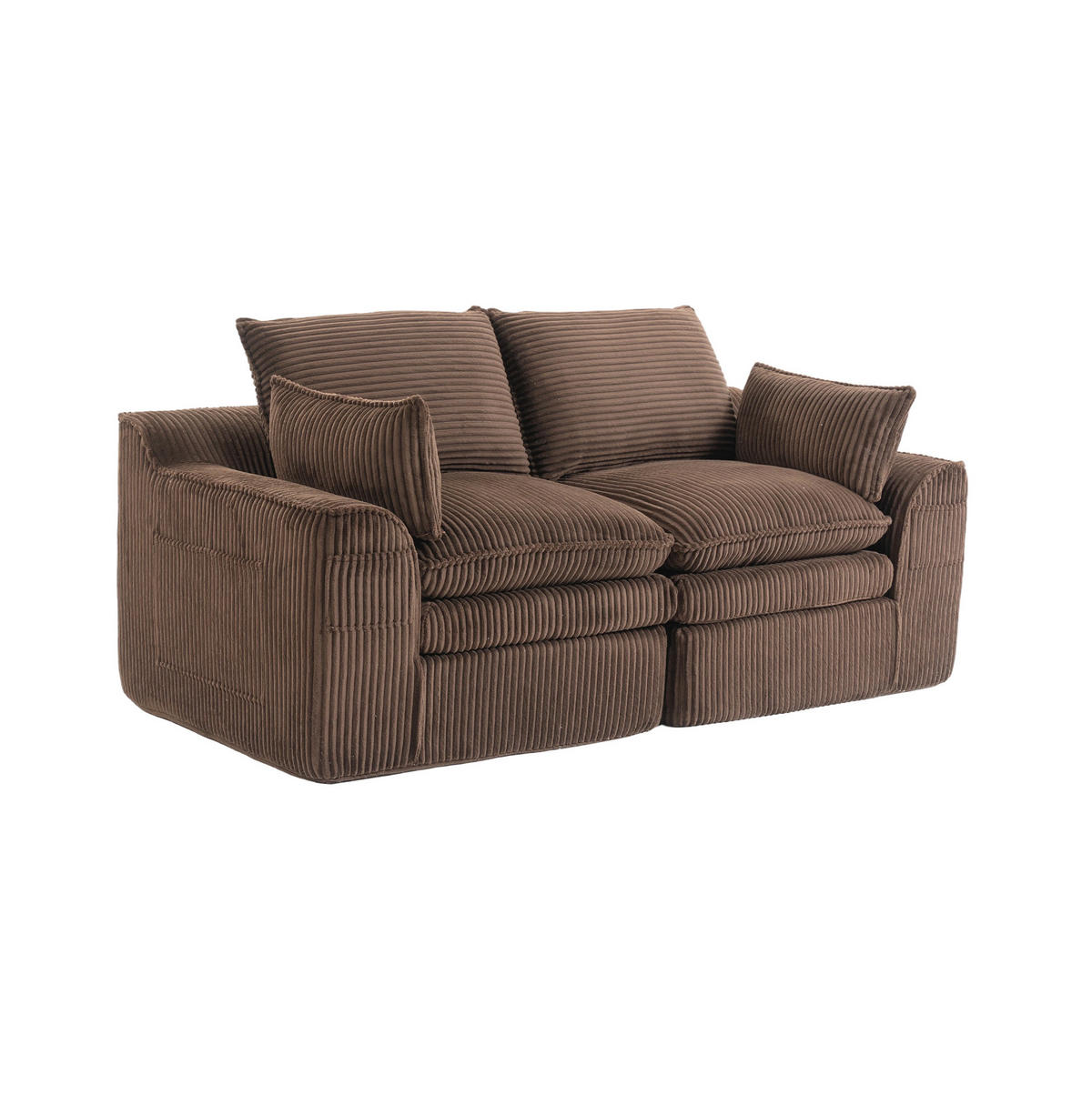 2-SITZER Sofa aus Cord 191x94x85 cm Braun mit Seitentaschen, Kissen und Federkern für hohen Sitzkomfort - Braun, Textil (191/85/94cm) - Modfu