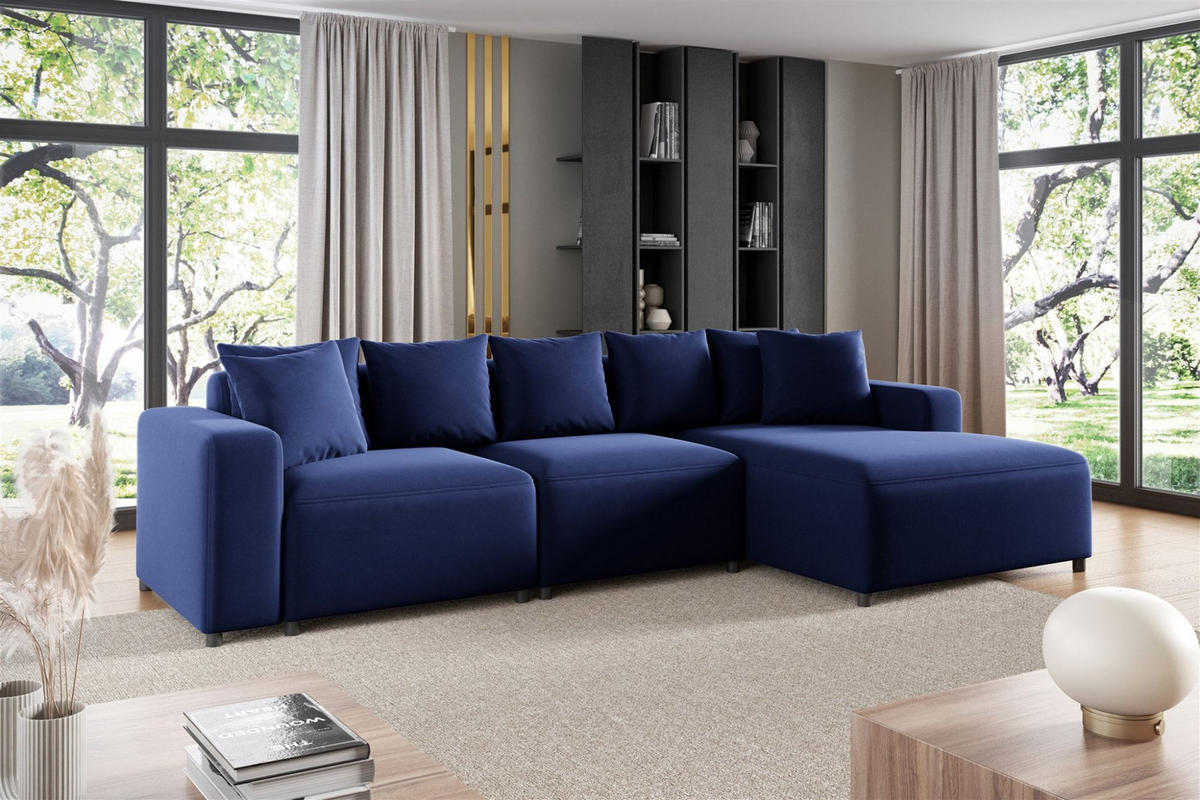 ECKSOFA Megan In Salvador - Dunkelblau, Holzwerkstoff/Textil (331/165cm) - Fun Möbel