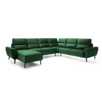 ECKSOFA BOSCO U-Form, Monolith-Stoff, Freistehend, mit verstellbaren Kopfstützen, Sofa für Familien, Größe: 340x270x98cm, Farbe: Grün - Grün, Holz/Textil (270/340cm) - DomoHome