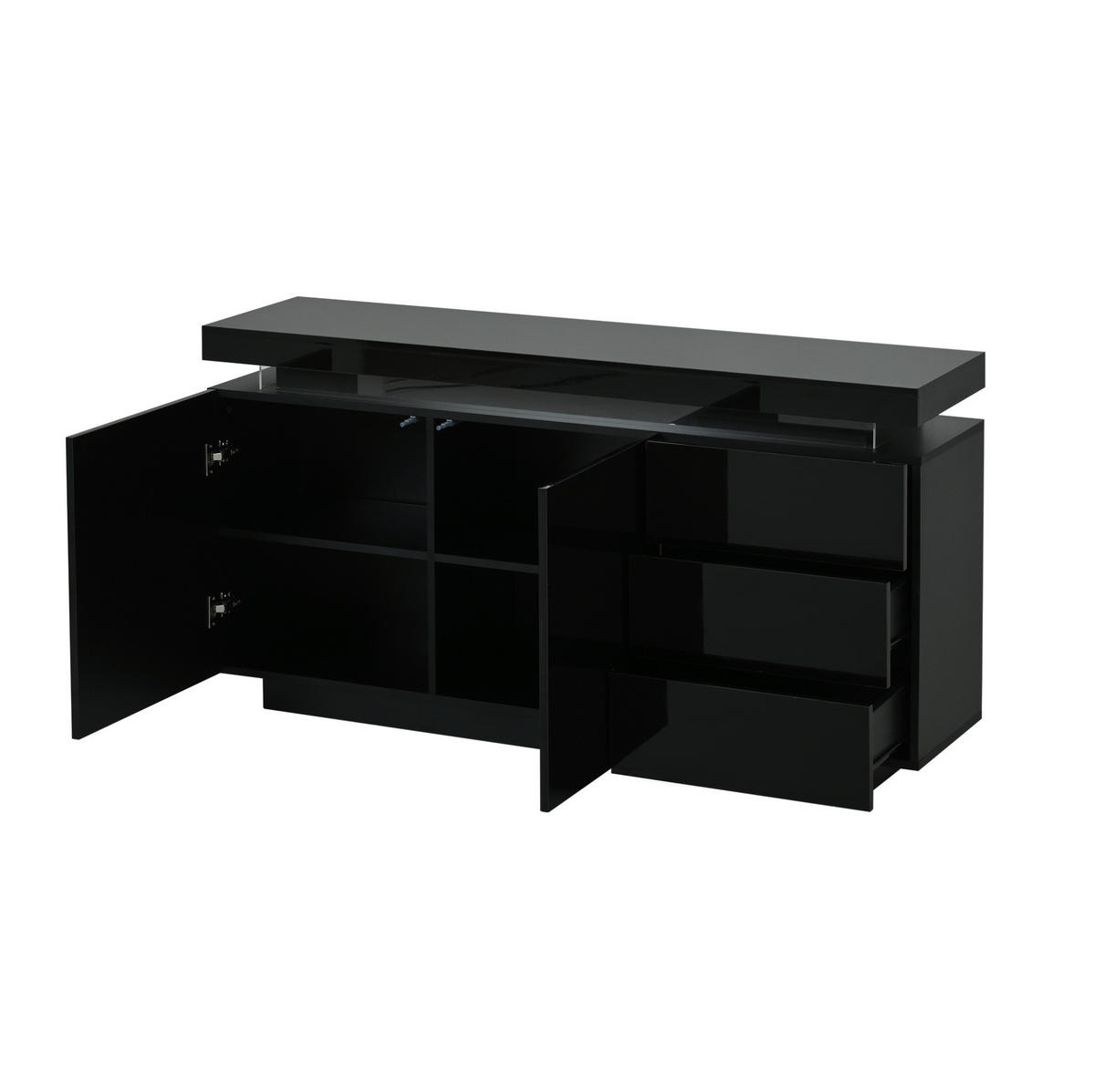 SIDEBOARD aus Spanplatte 140x35x72,5 cm Schwarz mit LED-Beleuchtung, 3 Schubladen und 2 Türen - Schwarz, Holzwerkstoff (140/72/38cm) - IVMEU