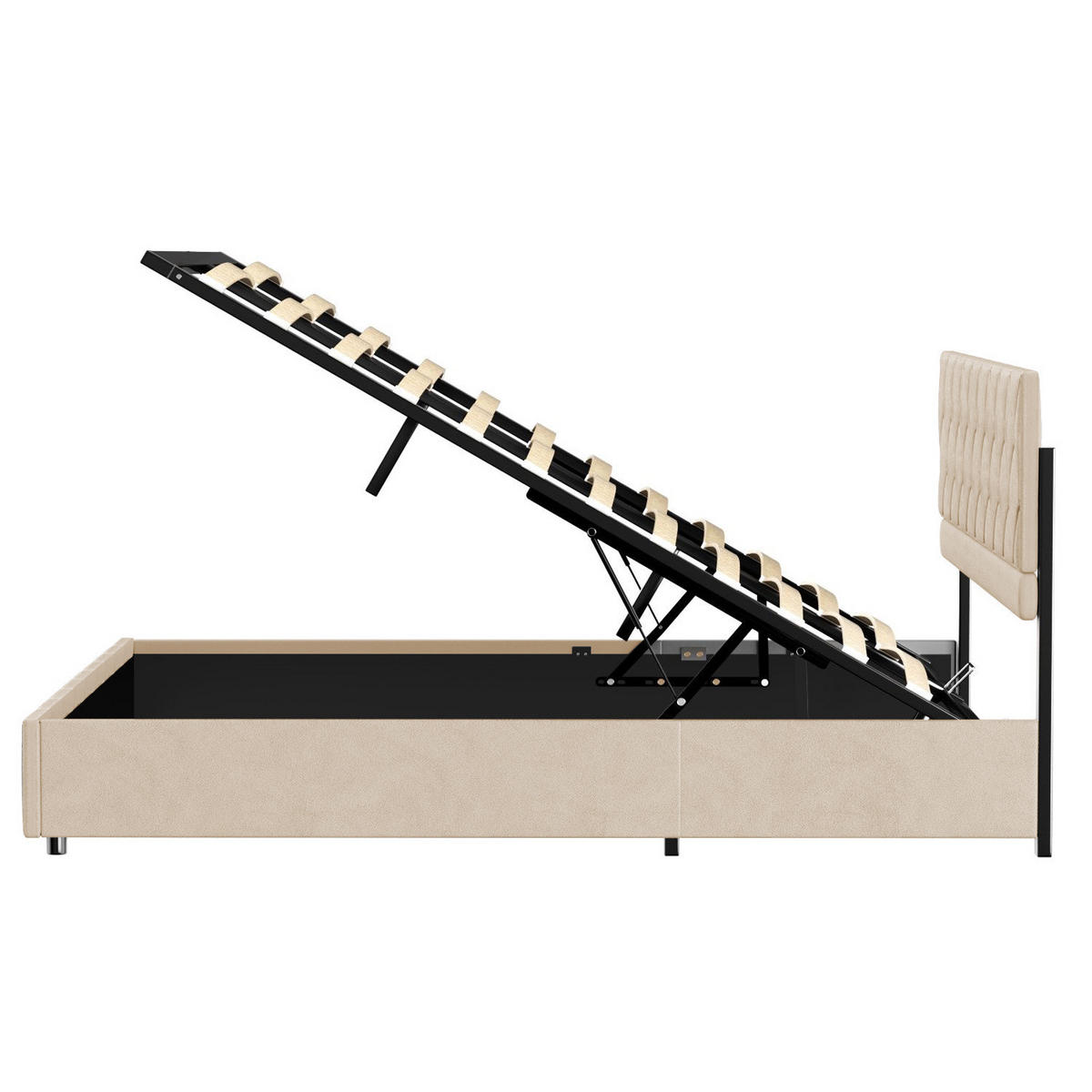 POLSTERBETT 140/200 cm Beige mit hydraulischem Stauraum aus Samt - Beige, Holzwerkstoff (140/200cm) - OKWISH