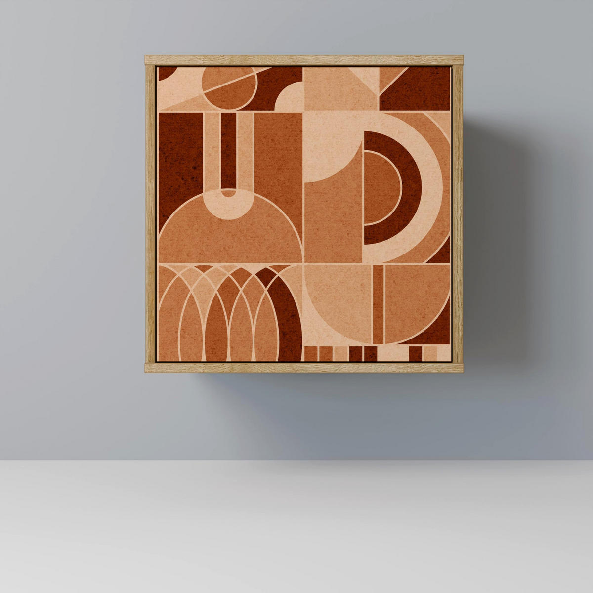 SIDEBOARD PRISM MOSAIC, Eichefarben, 57,5x42x67,5 cm, Schwarze Metall-Rahmenfüße - Eichefarben/Multicolor, Holzwerkstoff/Metall (57.5/67.5/42cm) - SpaceRebels