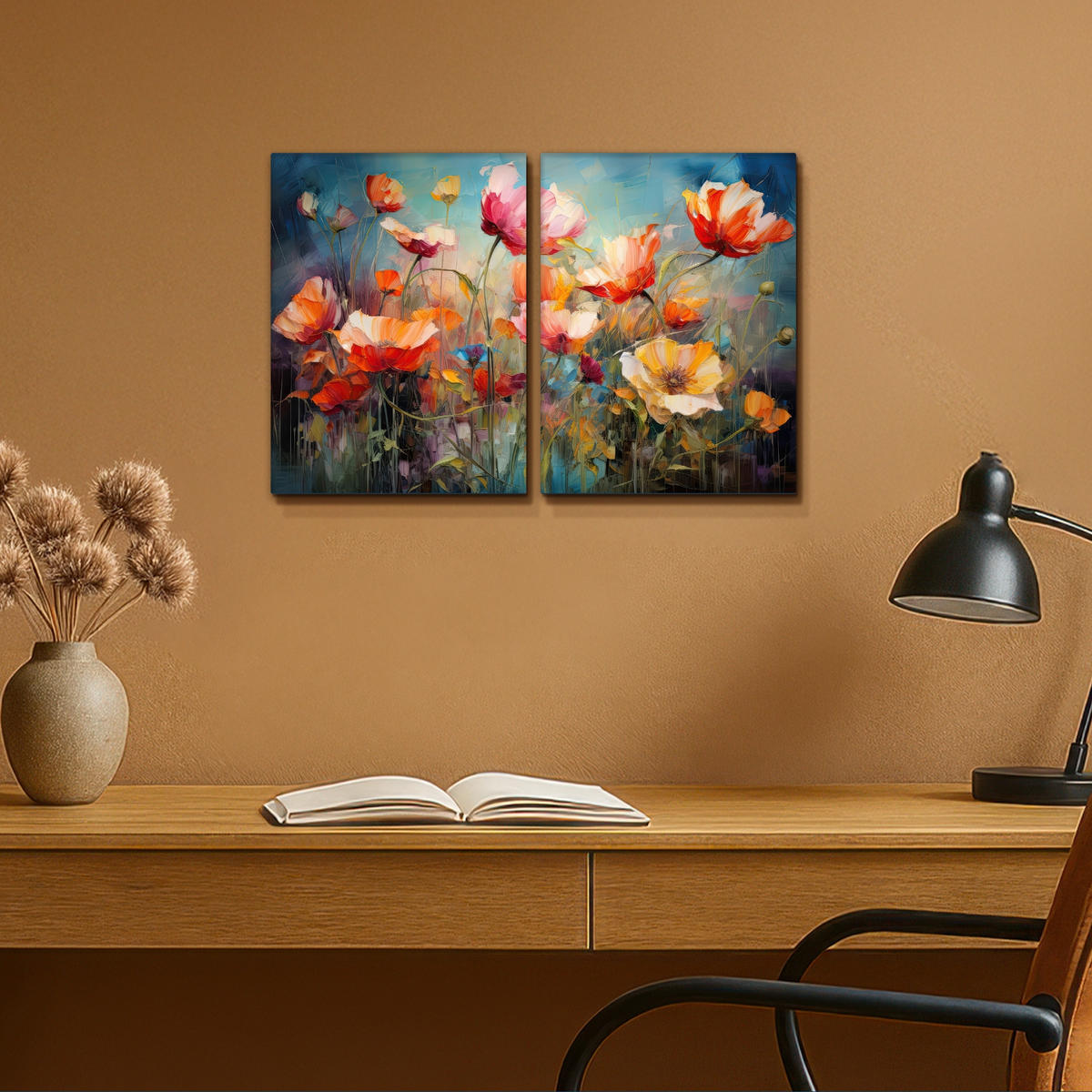 LEINWANDBILD 2er Set Blumen - Bunt - Abstrakt 60x40 cm - Blaugrau, Textil (60/40cm) - MuchoWow
