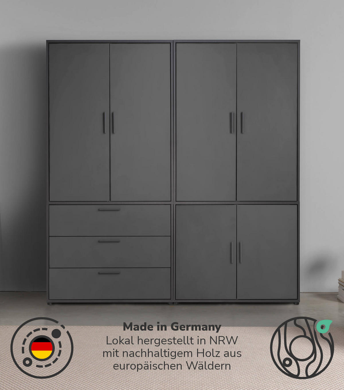 KLEIDERSCHRANK Der Grenzenlose - Anthrazit, Holzwerkstoff (180/187/58cm) - Mokebo