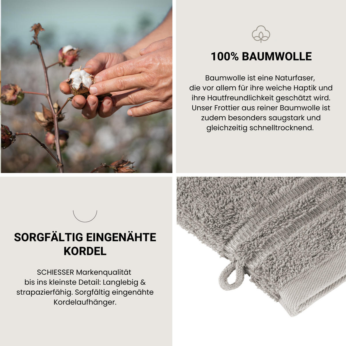 WASCHHANDSCHUHSET Milano - 5-teilig - 16 x 22 cm - Hellgrau - Hellgrau, Textil (16/22cm) - SCHIESSER