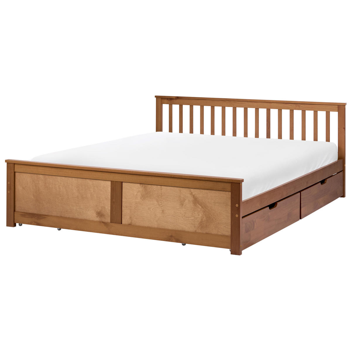 POSTEL s 4 zásuvkami 180/200 cm Borovicové dřevo Hnědá Olendon - hnědá, dřevo (180/200cm) - Beliani