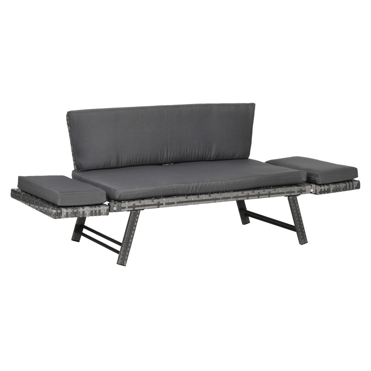 POLYRATTAN GARTENSOFA 2 SITZER DE-06526 klappbar, Armlehnen, Liegefunktion Grau - Grau, Textil/Metall (63/67/129cm) - ComfortXL
