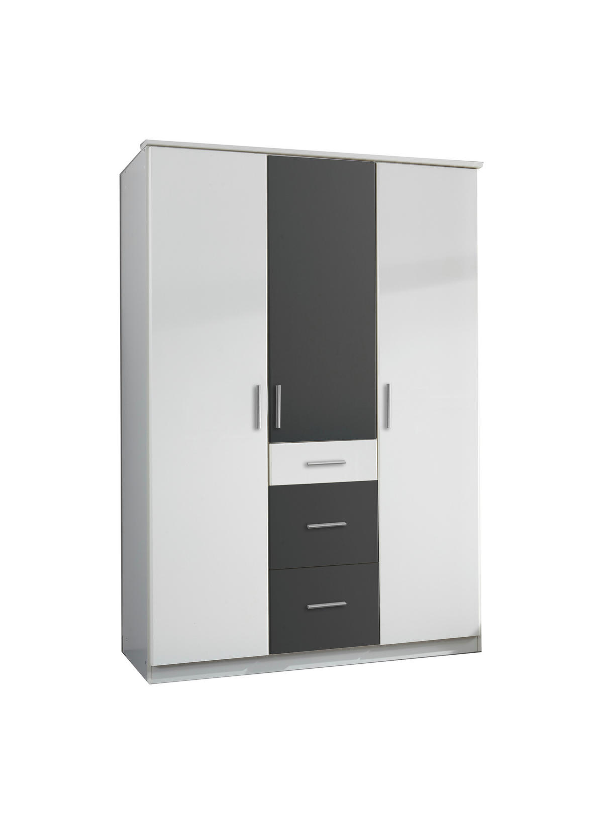 DREHTÜRENSCHRANK Joker in Weiß mit Graphit 3 türig - Weiß, Holzwerkstoff (135/199/58cm)