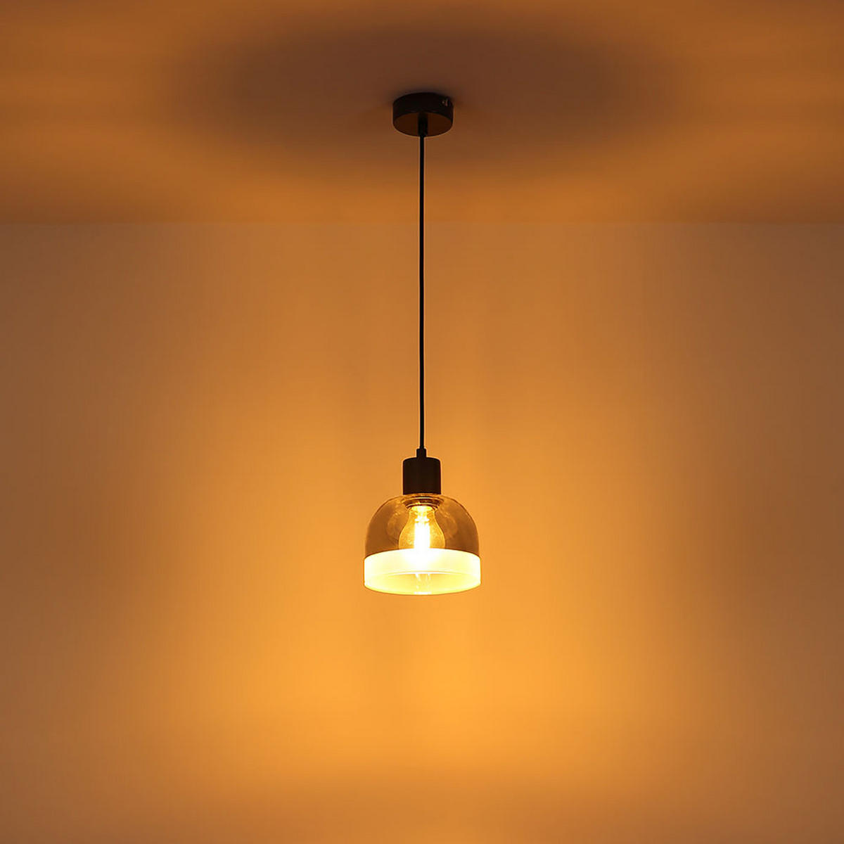DECKENLEUCHTE KAIRO Metall Glas Schwarz - Schwarz, Glas (12/15/120cm) - Globo Lighting