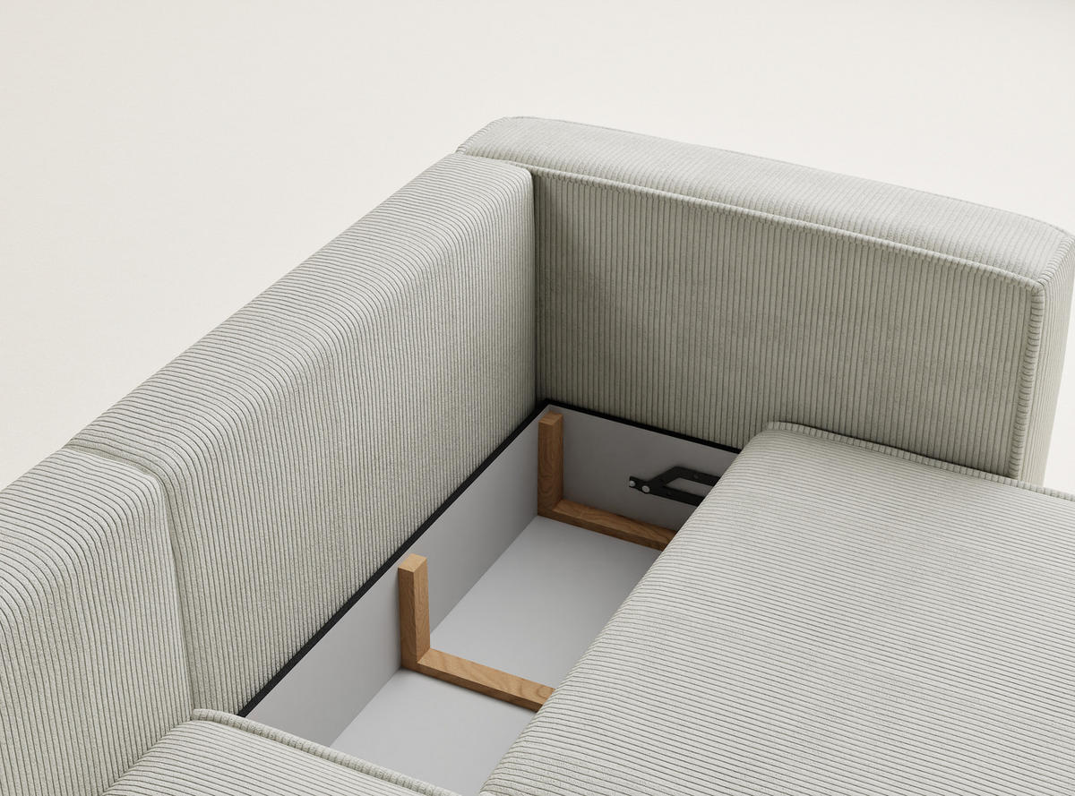 ECKSOFA MIT SCHLAFFUNKTION Velto Creme Samtstoff - Creme/Schwarz, Holz/Holzwerkstoff (152/250cm) - Maison de Reve