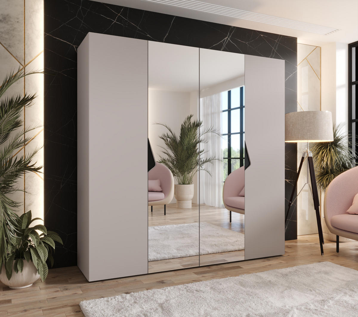 DREHTÜRENSCHRANK 202/200/52 4-türig - Beige/Schwarz, Holz/Metall (200/202/52cm) - Abiks Möbel