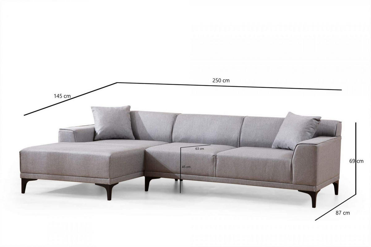 ECKSOFA modern inklusive Zierkissen - Hellgrau/Schwarz, Holz/Kunststoff (250/145cm) - myHomelando